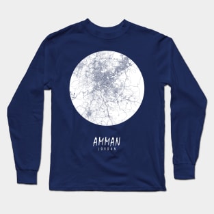 Amman, Jordan City Map - Full Moon Long Sleeve T-Shirt